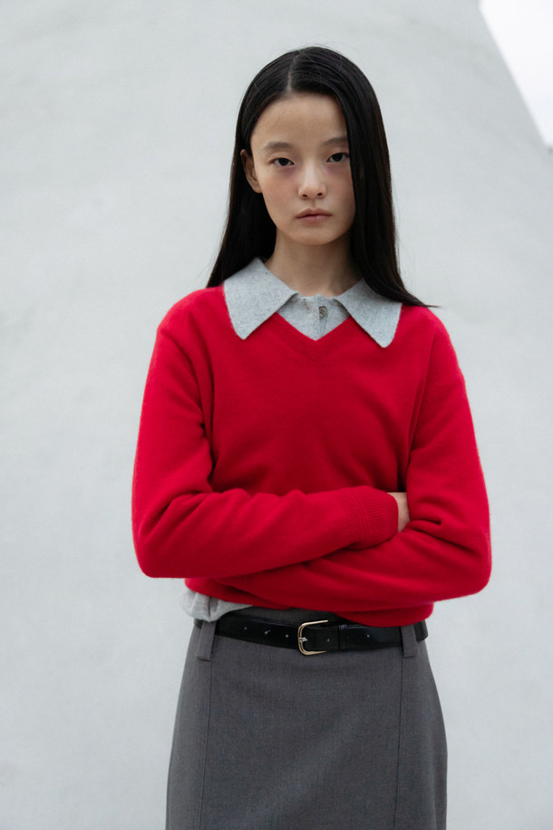 LE CASHMERE - 스웨터 - Basic Polo Sweater (Light Gray)