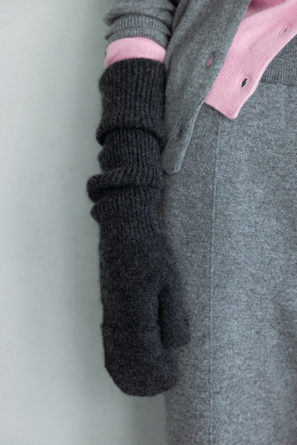 LE CASHMERE - 장갑 - Long Ribbed Mitten (Charcoal)