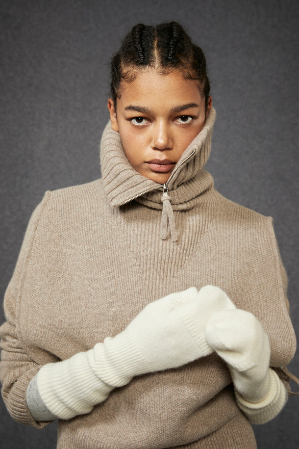 LE CASHMERE - 장갑 - Long Ribbed Mitten (White)