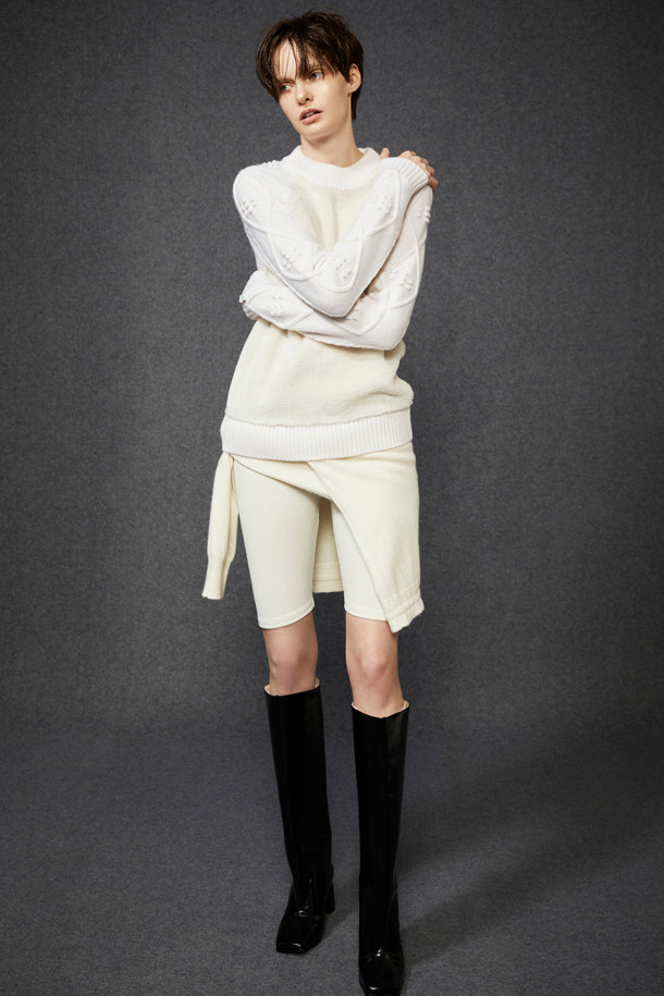 LE CASHMERE - 스웨터 - Eco Fur Cable Sweater (White)