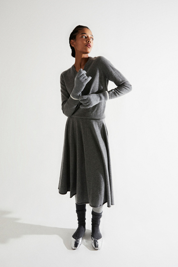 LE CASHMERE - 장갑 - Ribbed Glove (Light Gray)