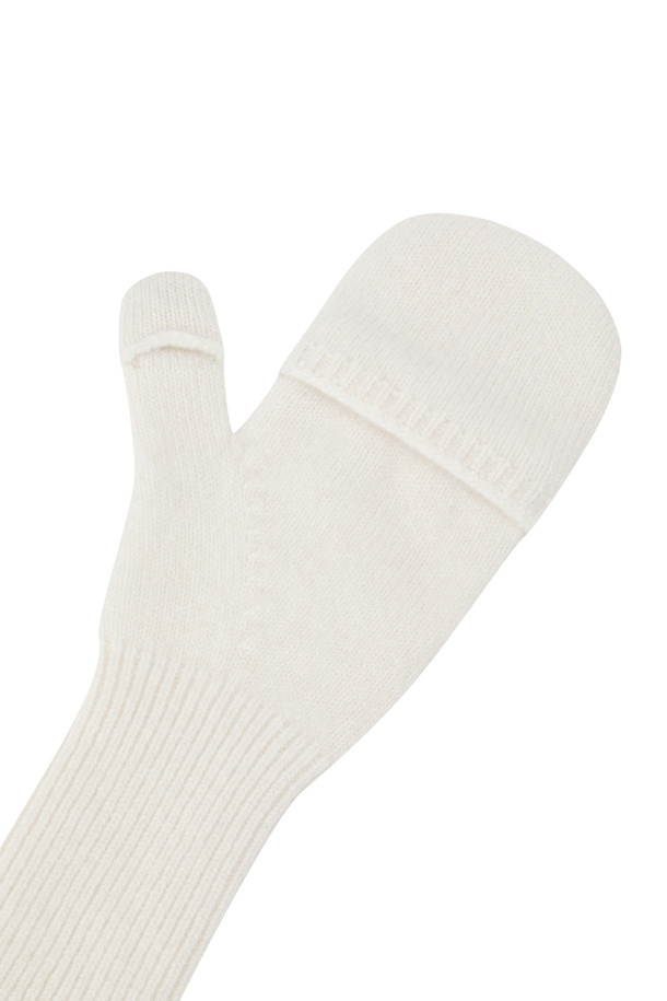 LE CASHMERE - 장갑 - Long Ribbed Mitten (White)