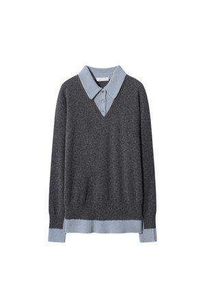 Two-tone Polo Sweater (Grey)