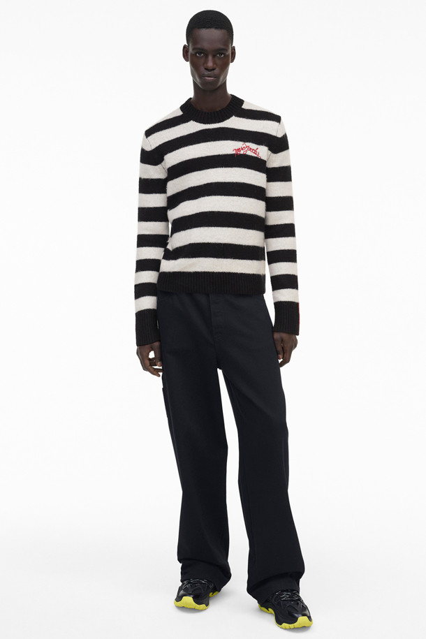 MARC JACOBS - 니트/가디건 - Striped Brushed Logo Sweater_Black/White (2F4RTP061K07-005)