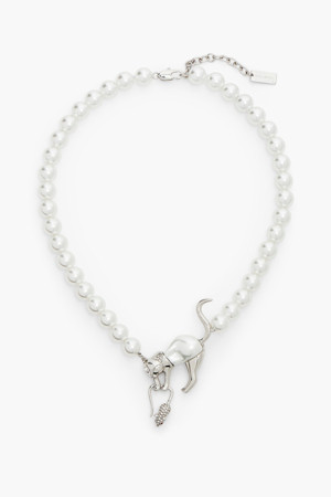 Cat And Mouse Pearl Necklace_Silver/White (2F4JNC001J22-190)