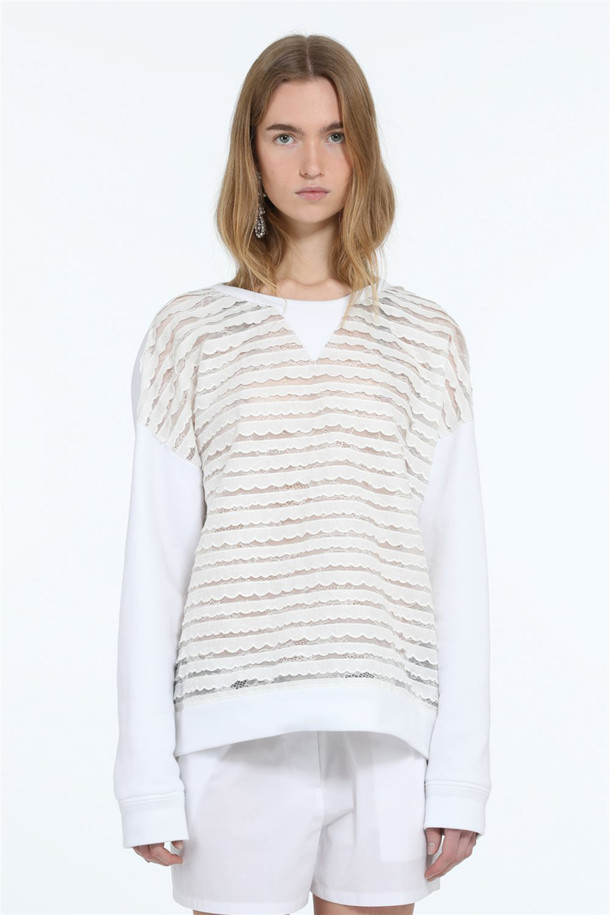 N21 Capsule Collection의 레이스 스웻셔츠입니다. 여성 의류로, 봄, 가을에 착용하기 좋습니다. 우아하고 모던한 스타일을 연출하며, 데이트룩, 카페룩, 모임룩에 잘 어울립니다. 화이트와 네이비 두 가지 컬러로 출시되었으며, 레귤러핏에 얇은 두께감으로 편안하게 착용 가능합니다. 섬세한 얇은 레이스 디테일과 엠브로이더리 장식이 돋보이는 라운드넥 긴소매 스웻셔츠입니다.
