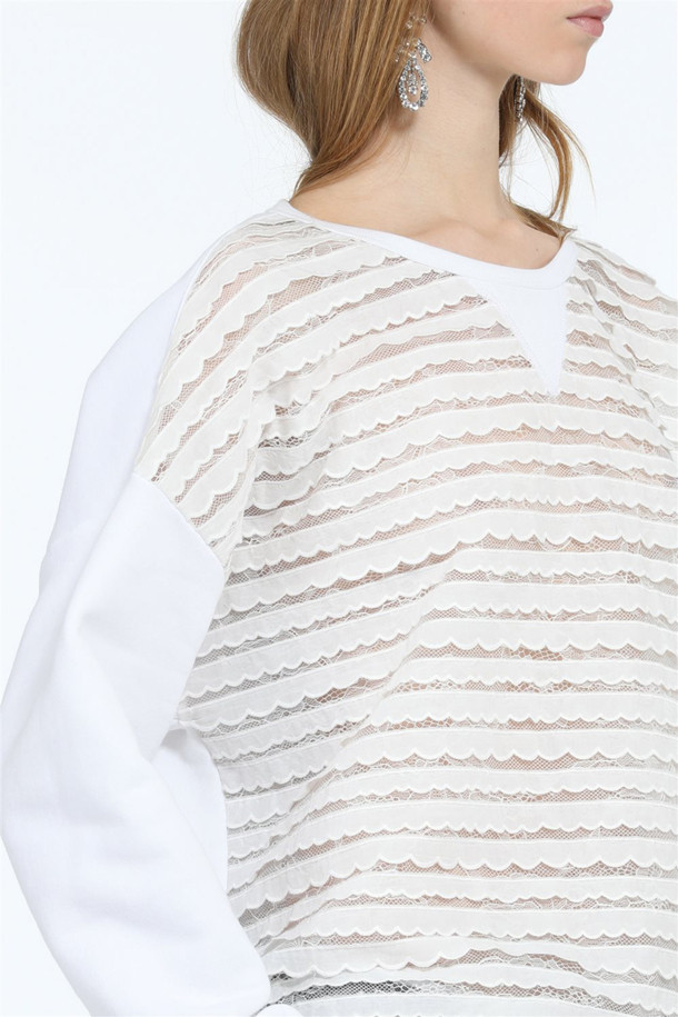 N21 Capsule Collection의 레이스 스웻셔츠입니다. 여성 의류로, 봄, 가을에 착용하기 좋습니다. 우아하고 모던한 스타일을 연출하며, 데이트룩, 카페룩, 모임룩에 잘 어울립니다. 화이트와 네이비 두 가지 컬러로 출시되었으며, 레귤러핏에 얇은 두께감으로 편안하게 착용 가능합니다. 섬세한 얇은 레이스 디테일과 엠브로이더리 장식이 돋보이는 라운드넥 긴소매 스웻셔츠입니다.
