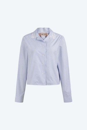 스트라이프 칼라 블라우스