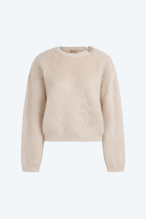 주얼 버튼 앙고라 니트