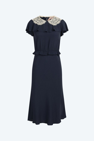 네이비 레이스 카라 드레스