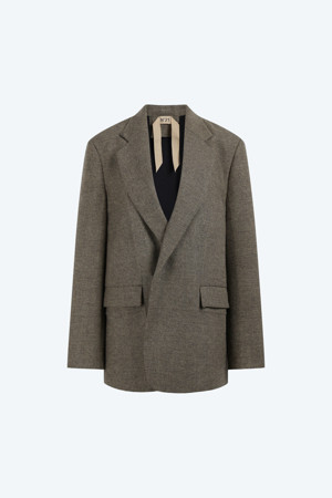 브라운 체크 오픈 자켓