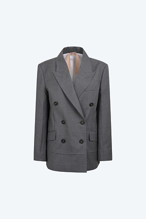 멜란지 그레이 체크 더블 브레스티드 자켓