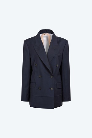 네이비 체크 더블 브레스티드 자켓