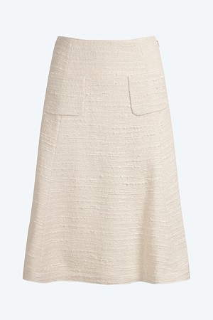 크림 하이웨이스트 플레어 미디 스커트