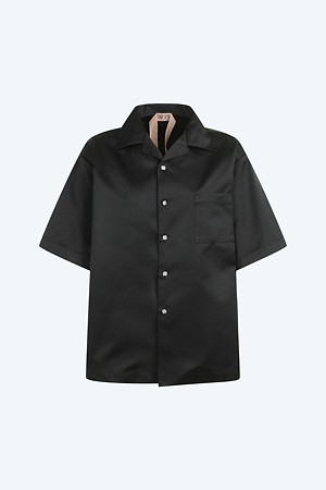 블랙 오버 반팔 셔츠 블라우스