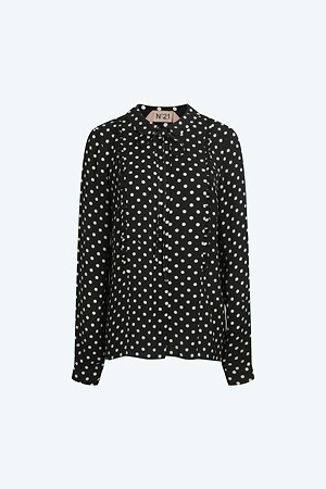 블랙 도트 셔링 블라우스