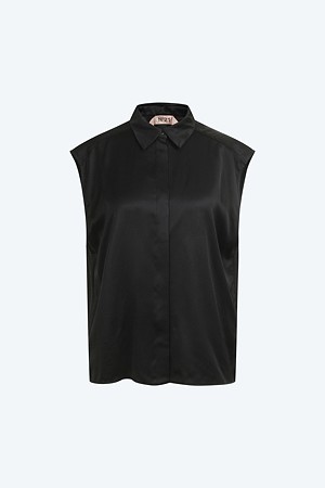 블랙 슬리브리스 블라우스