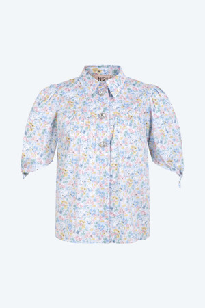 블루 플로럴 블라우스