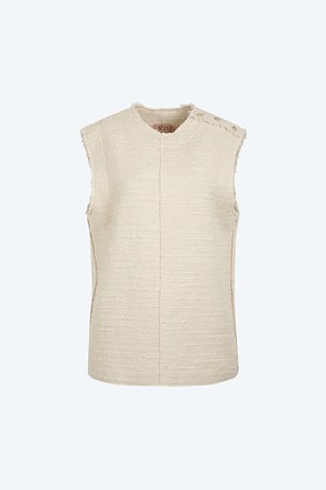 크림 슬리브리스 롱 탑