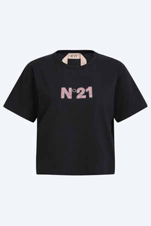 블랙 코튼 로고 티셔츠