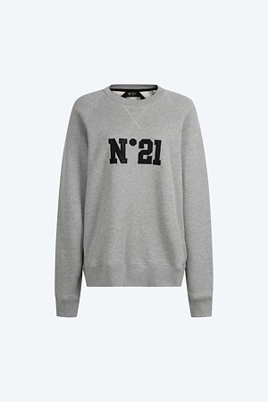 크림 로고 프린트 스웻셔츠