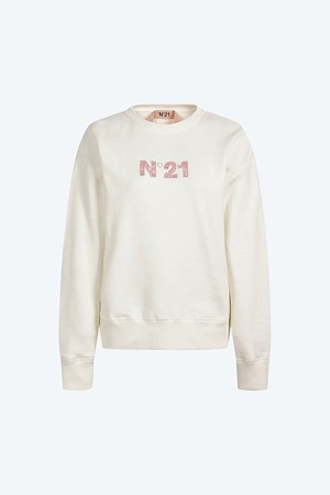 크림 로고 스티치 스웻셔츠