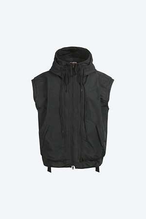 블랙 후드 베스트 점퍼