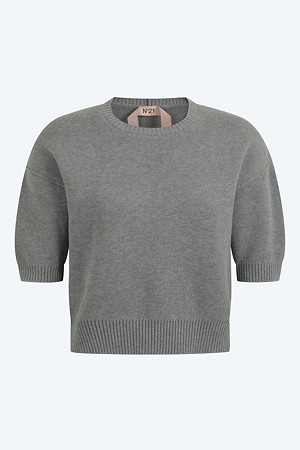 그레이 라운드넥 하프 니트