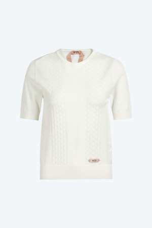 크림 반팔 니트