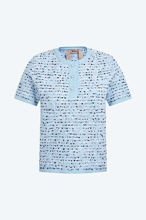 라이트 블루 트위드 반팔 니트 탑