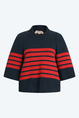 레드 스트라이프 코튼 니트