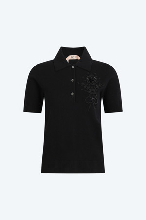 블랙 플라워 폴로 니트