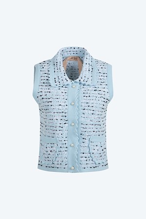 라이트 블루 트위드 반팔 니트 베스트