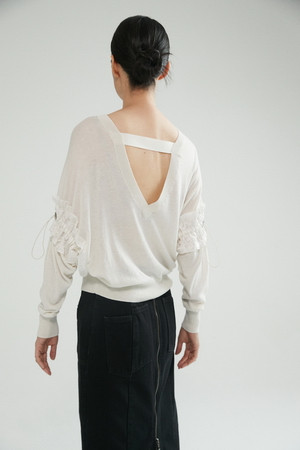 [RE;CODE X IRO] Shirring Sleeve Backward Knit Over Fit