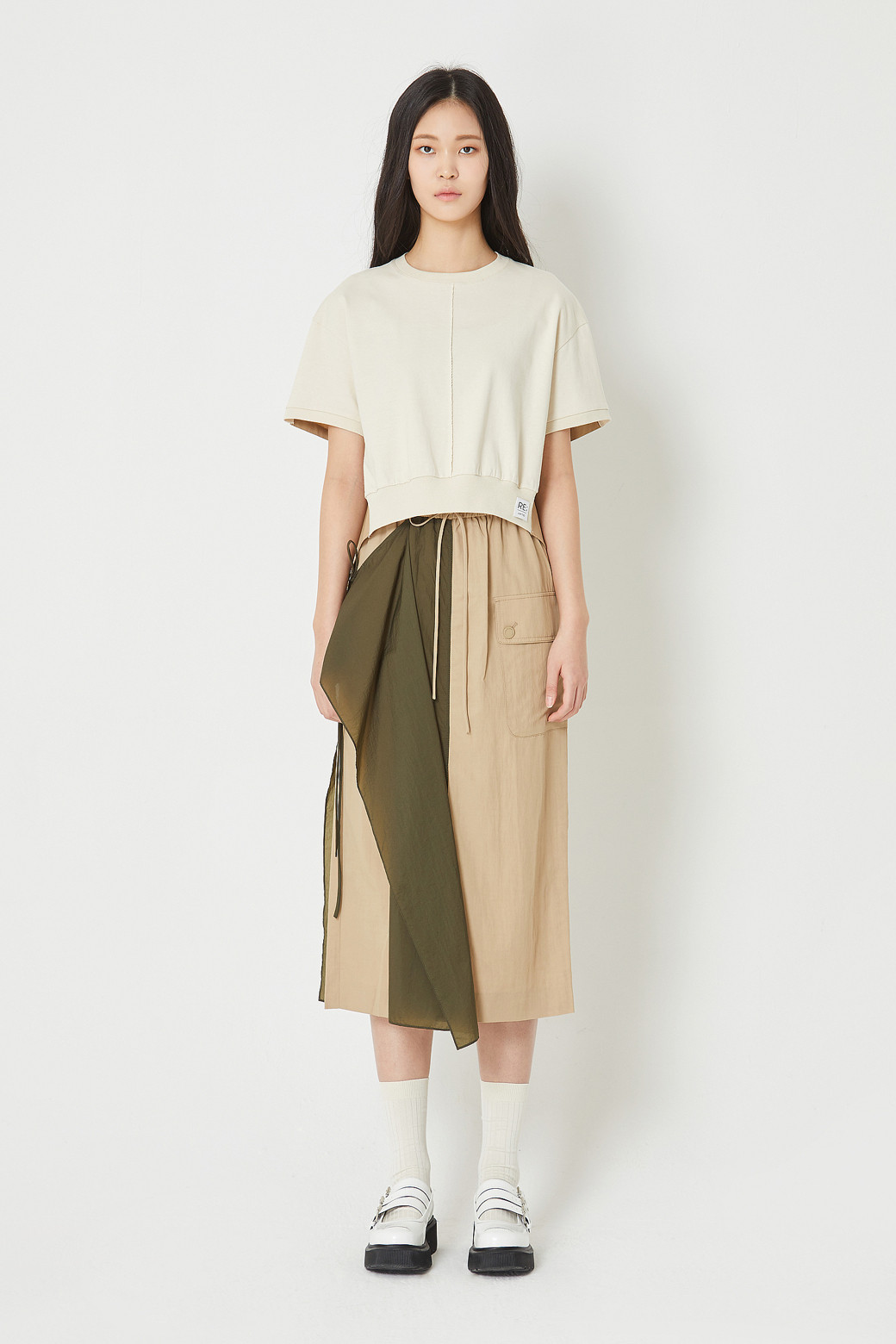 RE;CODE X 럭키슈에뜨] Recyled Fabric Mix Front Slit Long
