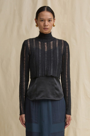 [RE;CODE 여성] Layered Sheer Knit Top_BLACK-a