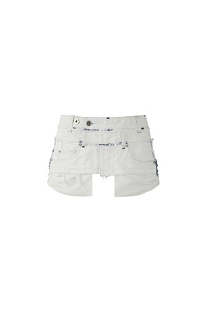 [RE;CODE 여성] Double Waist Layering Denim Short Skirt_WHITE-a