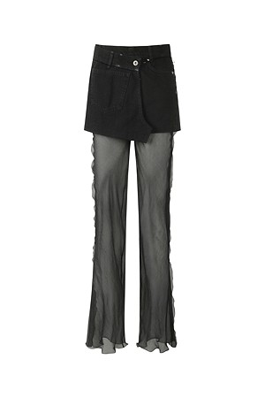 [RE;CODE 여성] Denim Layerd Silk Trousers_BLACK-a