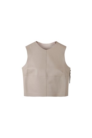 [RE;CODE 여성] Leather Panel Knit Top_BEIGE-a