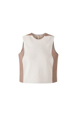 [RE;CODE 여성] Knit Panel Leather Top_BEIGE-a