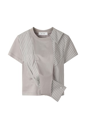 [RE;CODE 여성] Mixed Shirt Panel Top_GREY-a