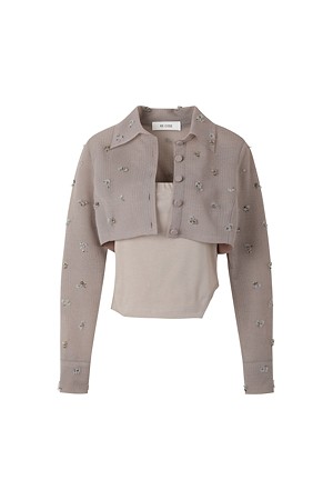 [RE;CODE 여성] Sheer Layered Beaded Cardigan_BROWN-a