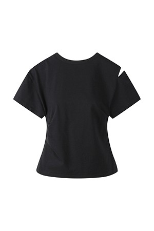[RE;CODE 여성] Backward Shoulder Slit Shirring Top_BLACK-a