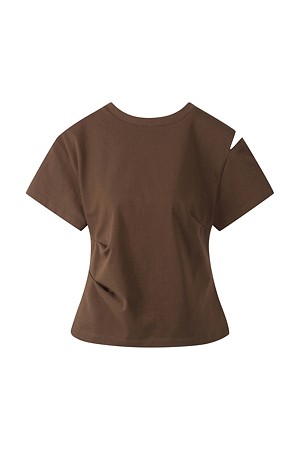 [RE;CODE 여성] Backward Shoulder Slit Shirring Top_BROWN-a