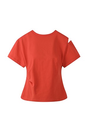 [RE;CODE 여성] Backward Shoulder Slit Shirring Top_RED-a