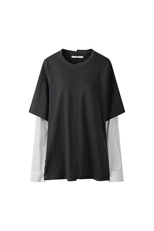 [RE;CODE 여성] Layered Shirt-Sleeve Tee_GREY-a
