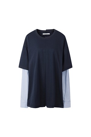 [RE;CODE 여성] Layered Shirt-Sleeve Tee_NAVY-a