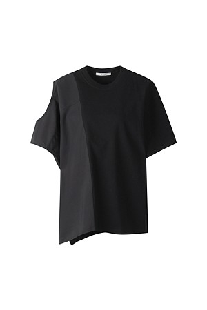[RE;CODE 여성] Half Fabric Mixed Top_BLACK-a