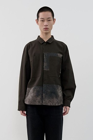 [RE;CODE 남성] Asymmetric Patchwork Shirt Jacket_BROWN-a