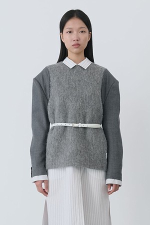[RE;CODE 여성] Wool Woven Top with Jacket Sleeves_GREY-a